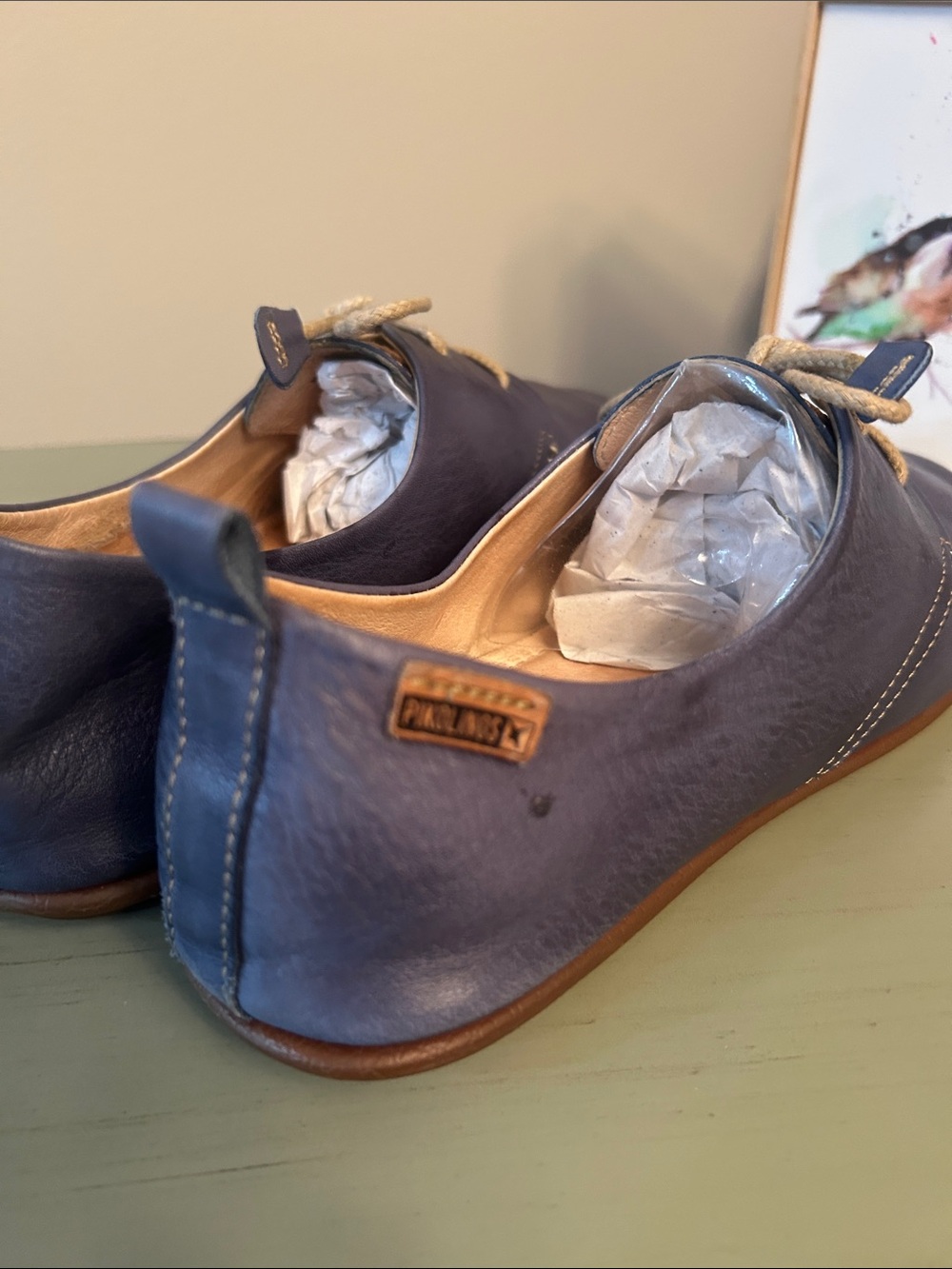 PIKOLINOS Navy Leather Lace-Up Flats with Tan Trim - Picture 6 of 6